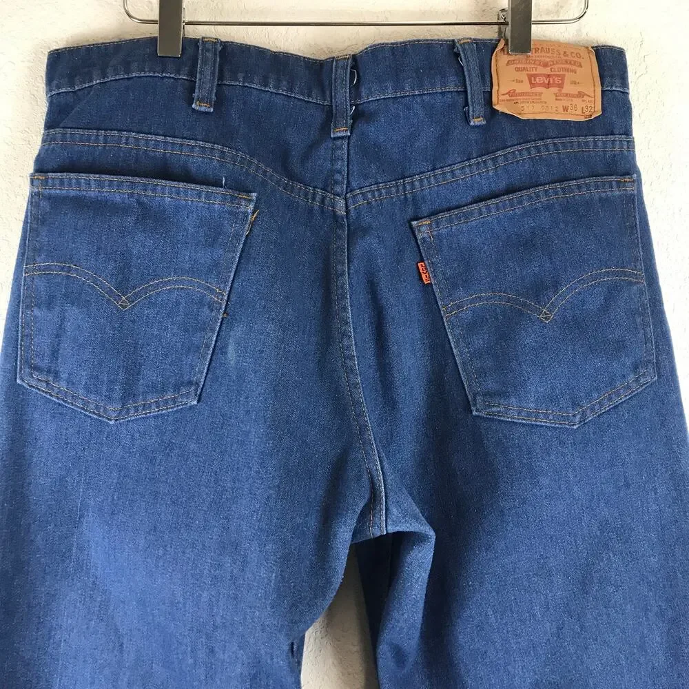 Vintage Levi's 517 1970's Orange Tab Talon Zipper Boot Cut USA Made Blue Jeans